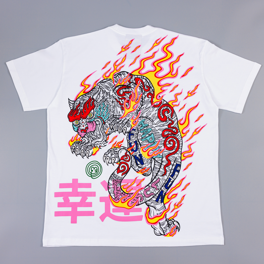 T shirt (WHITE) Silkscreen FIRE TIGER