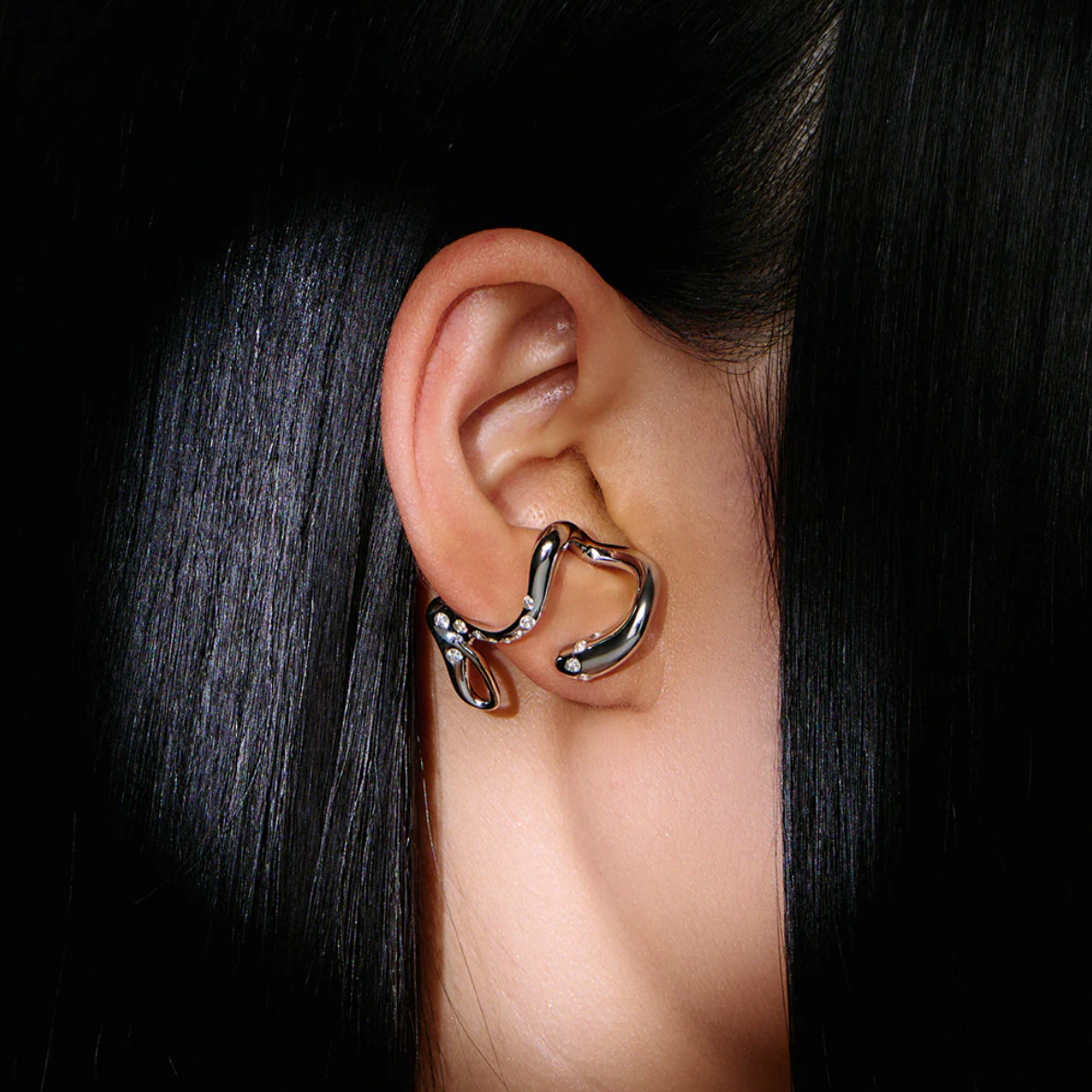 Flux Cuff Earring-White gold