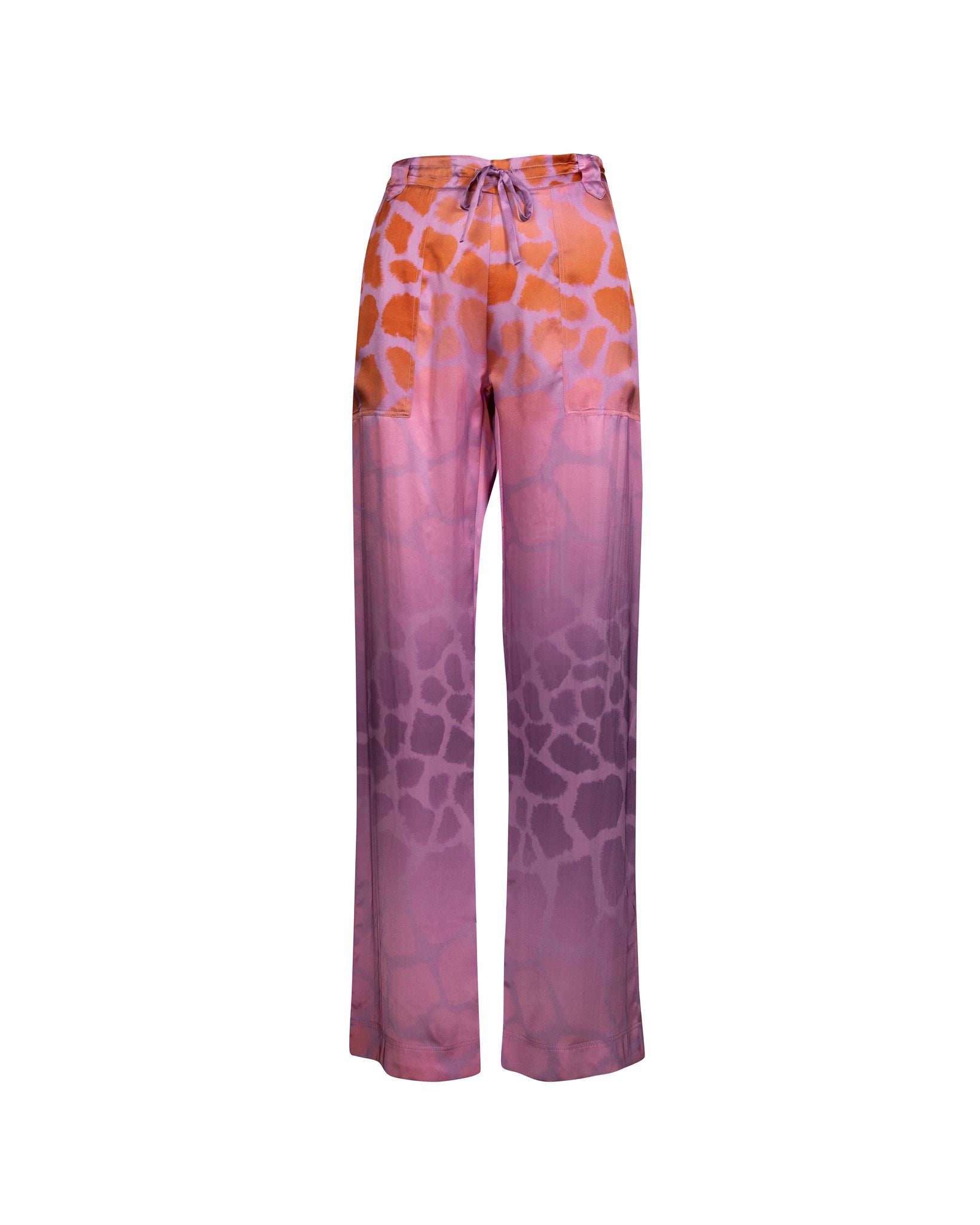 Sunset Giraffe Print Long Silk Pants