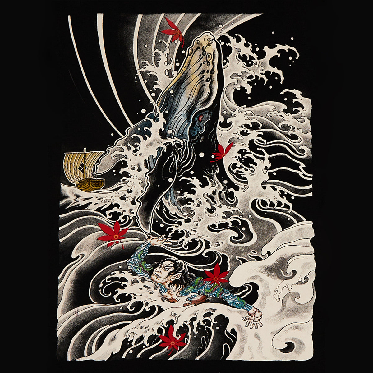 Whale Wave tshirt Black
