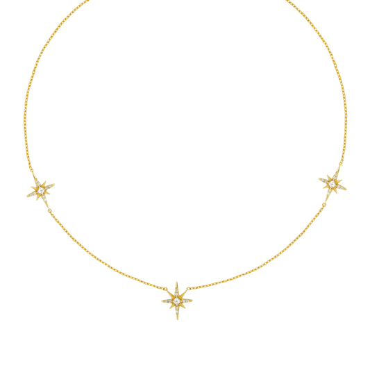 White zircon 8 Triple star necklace