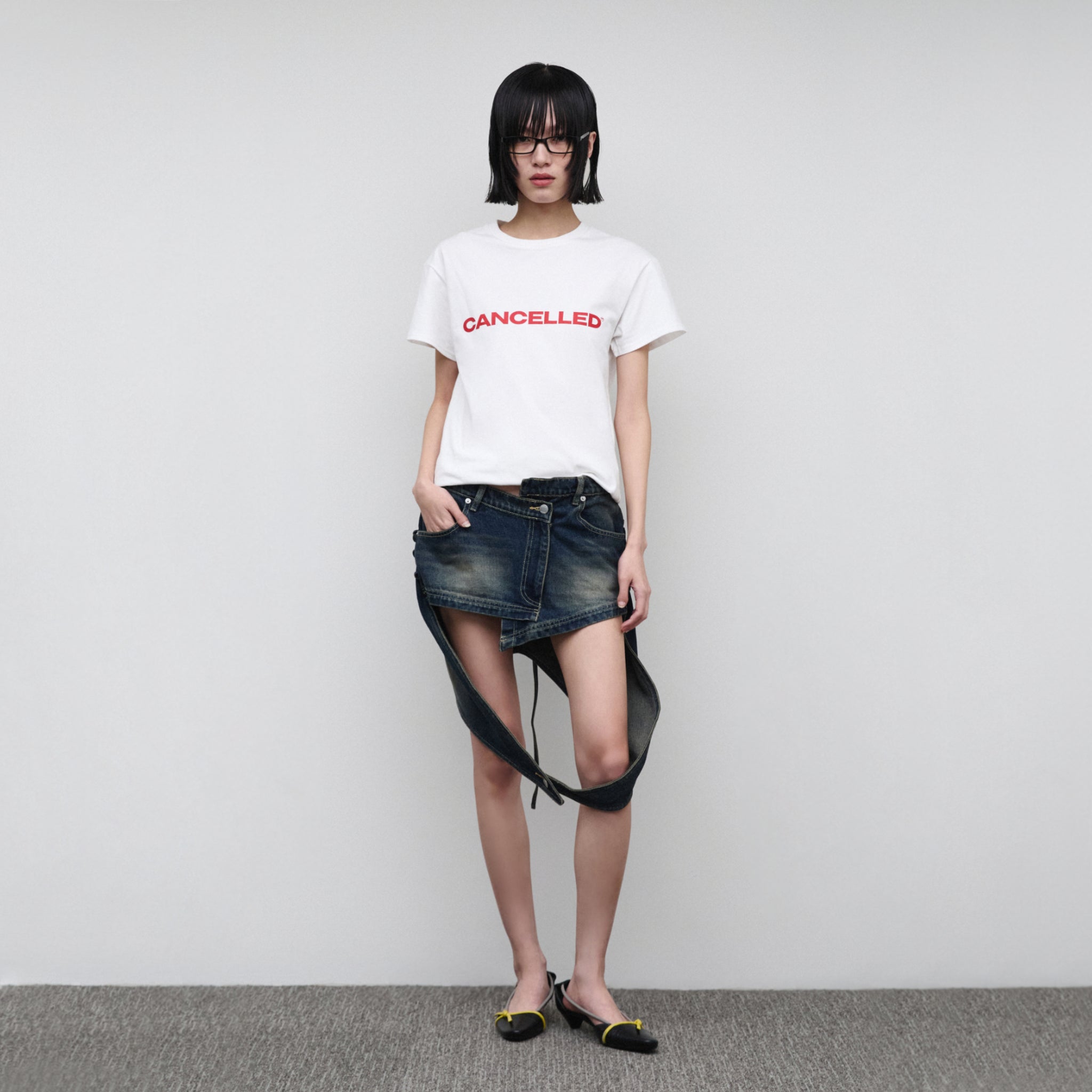 Wire Asymmetrical Denim Skirt