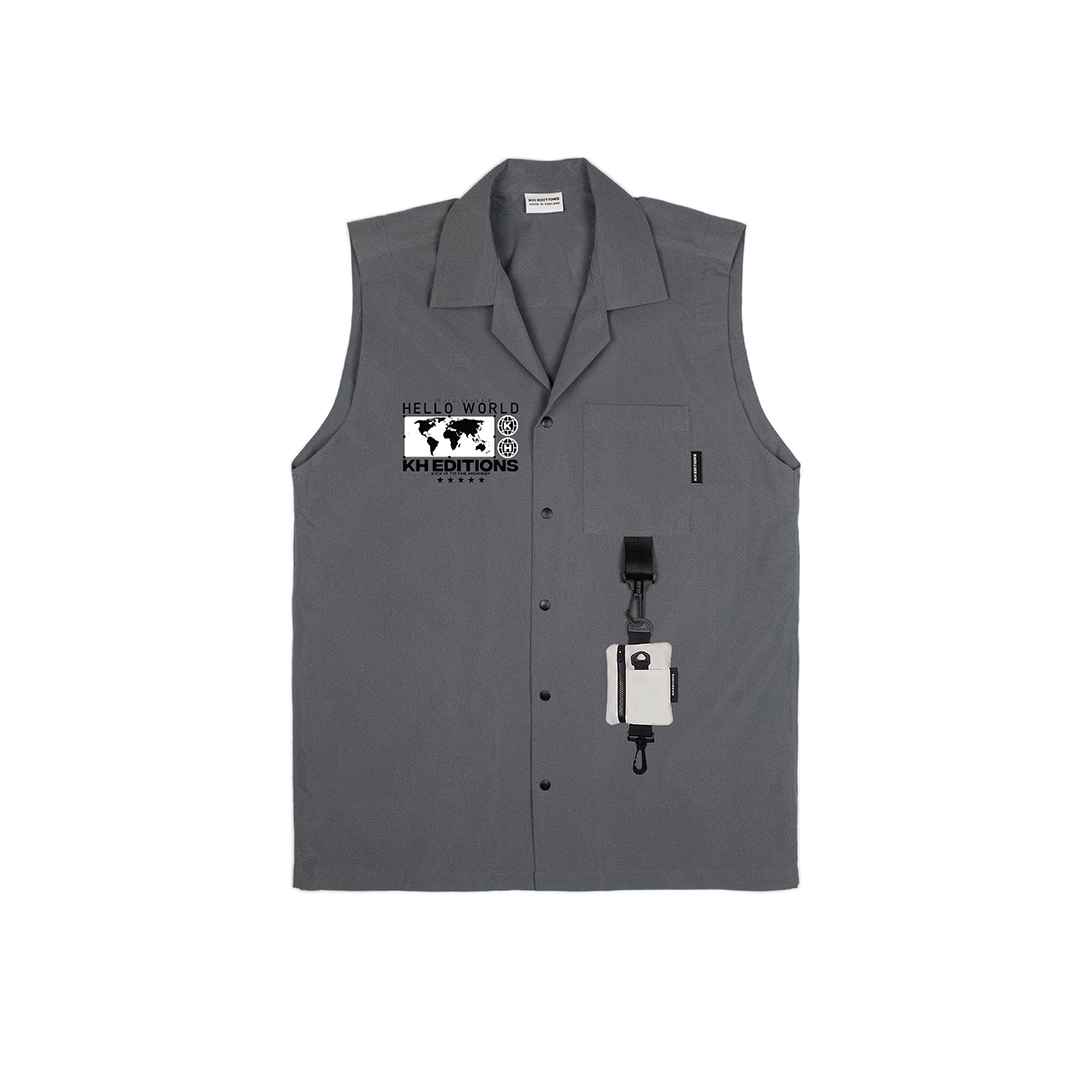 GRAPHIC PRINT SLEEVELESS SHIRT - GREY