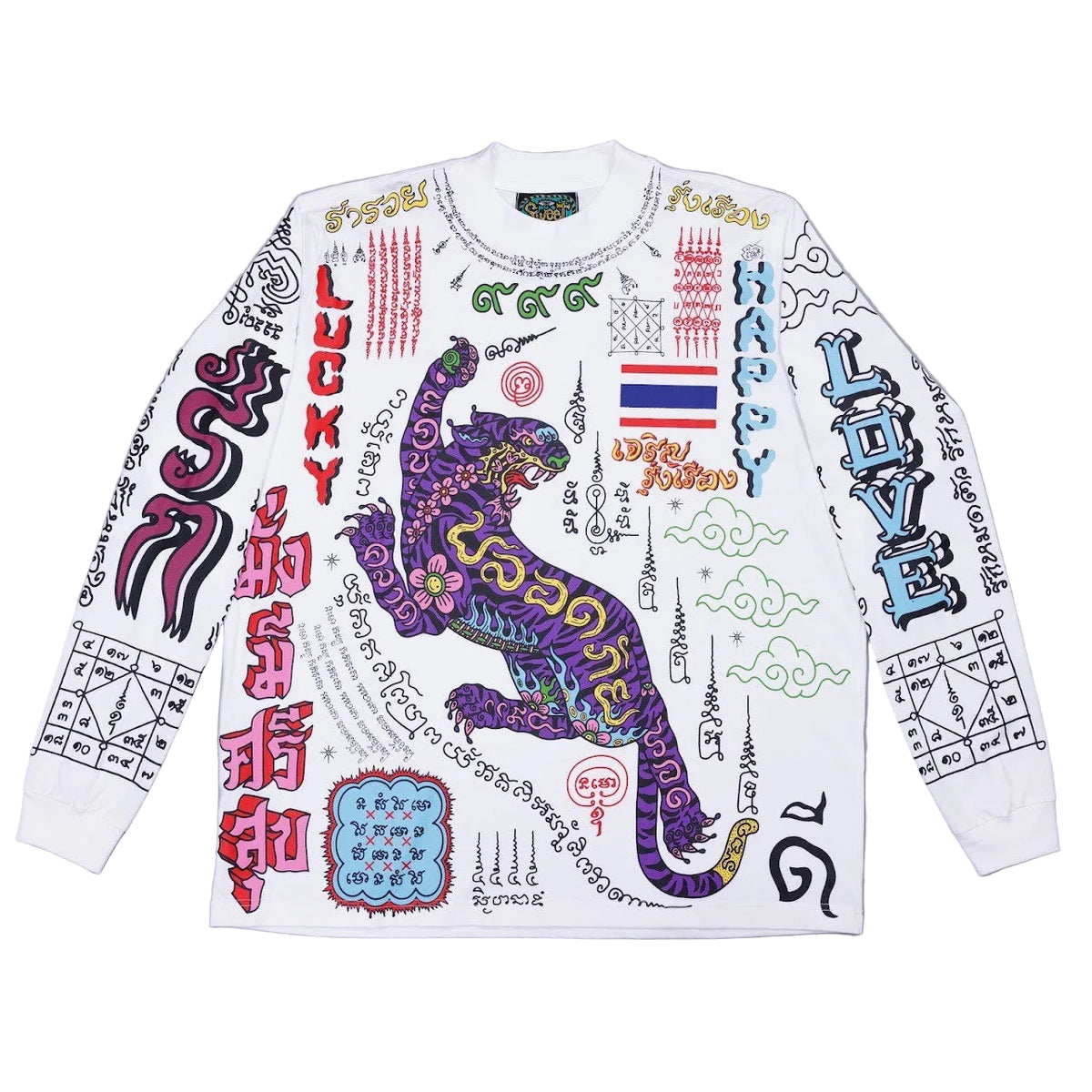 T-shirt Long sleeve (White) Silkscreen Yantra TIGER