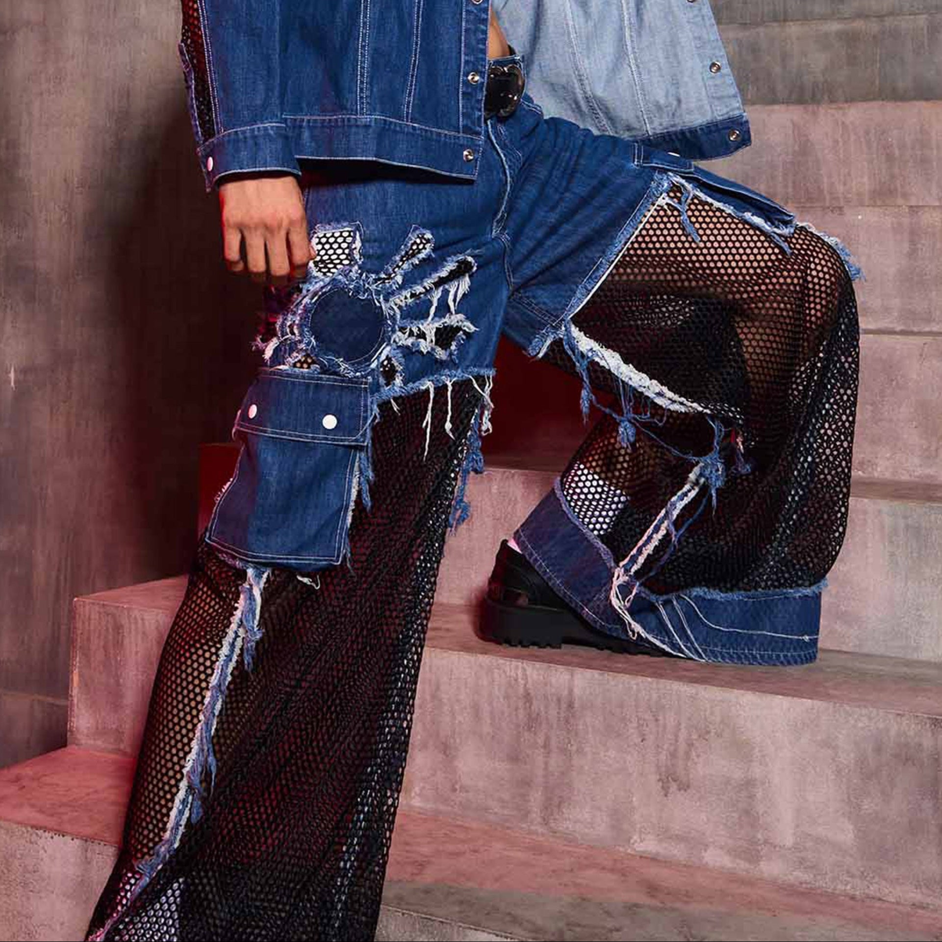 Mesh jeans pants