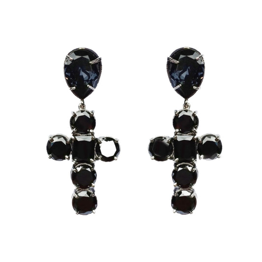 CROSS BLACK CRYSTALS EARRINGS
