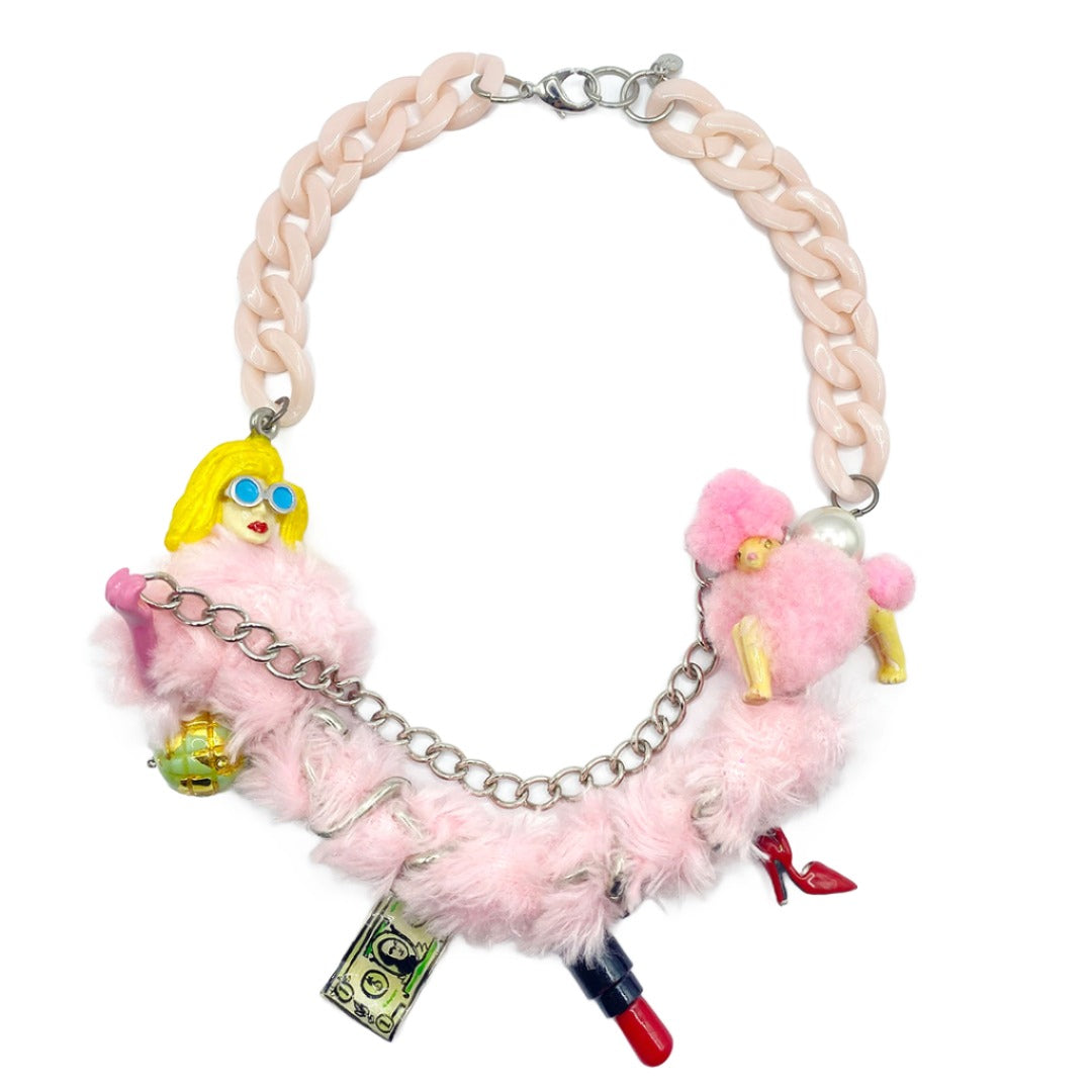 MADAM AND POODLE FAUX FUR NECKLACE
